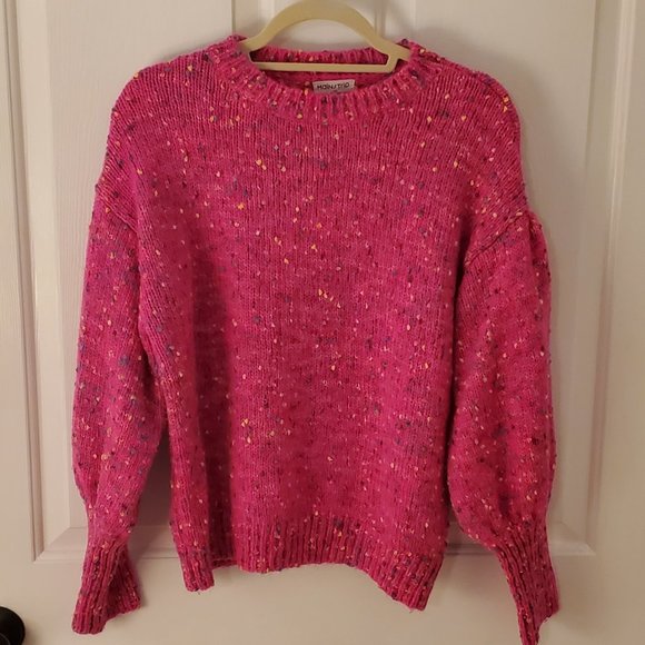 Main Strip Sweaters - Hot Pink Confetti Knit Sweater - Size Small
